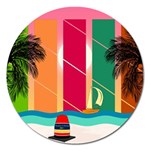 Digital Graphic Clip Art Beach Magnet 5  (Round)