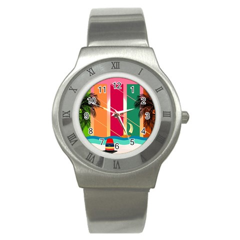 Digital Graphic Clip Art Beach Stainless Steel Watch from ArtsNow.com Front