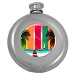 Digital Graphic Clip Art Beach Round Hip Flask (5 oz)