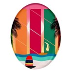 Digital Graphic Clip Art Beach Oval Glass Fridge Magnet (4 pack)