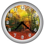 Forest Woods Autumn Nature Wall Clock (Silver)