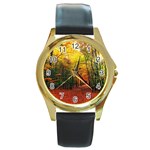 Forest Woods Autumn Nature Round Gold Metal Watch