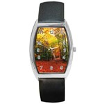 Forest Woods Autumn Nature Barrel Style Metal Watch