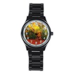 Forest Woods Autumn Nature Stainless Steel Round Watch