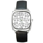 Blackboard Algorithms Black and White Pattern Square Metal Watch