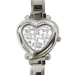 Blackboard Algorithms Black and White Pattern Heart Italian Charm Watch