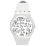 Blackboard Algorithms Black and White Pattern Round Plastic Sport Watch (M)