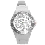 Blackboard Algorithms Black and White Pattern Round Plastic Sport Watch (L)