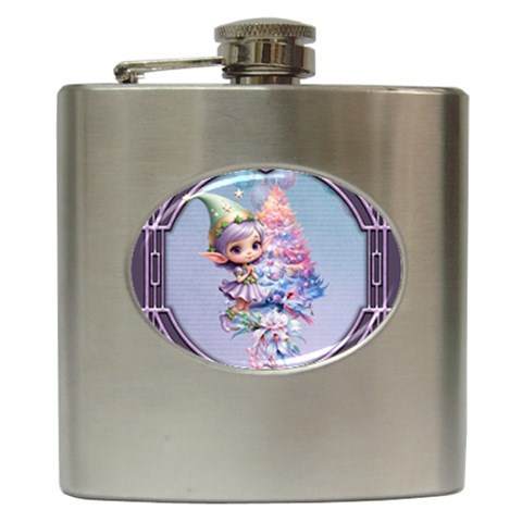 Christmas elf Hip Flask (6 oz) from ArtsNow.com Front