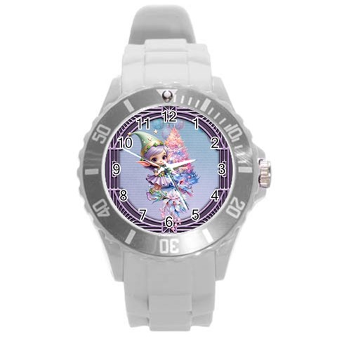 Christmas elf Round Plastic Sport Watch (L) from ArtsNow.com Front