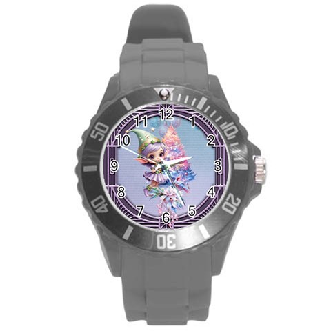 Christmas elf Round Plastic Sport Watch (L) from ArtsNow.com Front