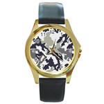 Camo Army Black White Round Gold Metal Watch