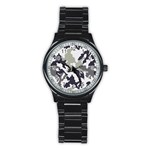 Camo Army Black White Stainless Steel Round Watch