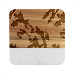 Camo Army Black White Marble Wood Coaster (Square)