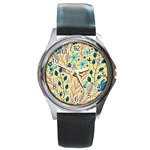 Plants Art Motif Flowers Round Metal Watch