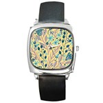 Plants Art Motif Flowers Square Metal Watch