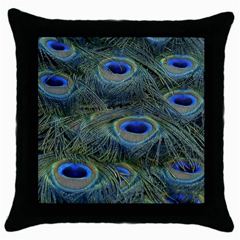 Peacock Feathers Details Throw Pillow Case (Black) from ArtsNow.com Front