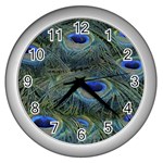 Peacock Feathers Details Wall Clock (Silver)