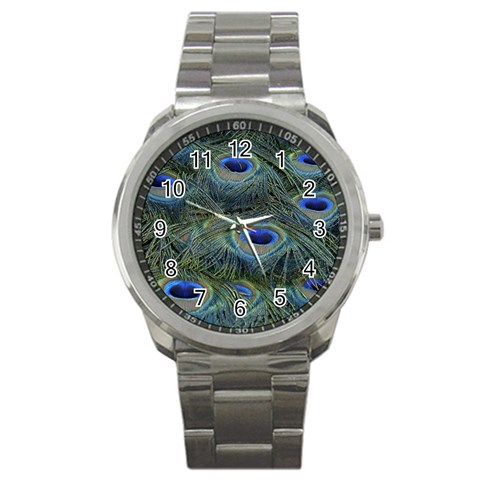 Peacock Feathers Details Sport Metal Watch from ArtsNow.com Front