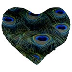 Peacock Feathers Details Large 19  Premium Heart Shape Cushions