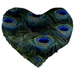 Peacock Feathers Details Large 19  Premium Flano Heart Shape Cushions