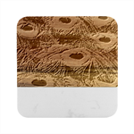 Peacock Feathers Details Marble Wood Coaster (Square)