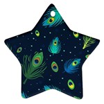 Texture Pattern Green Feather Yellow Peacock Ornament (Star)