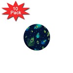 Texture Pattern Green Feather Yellow Peacock 1  Mini Buttons (10 pack) 