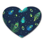 Texture Pattern Green Feather Yellow Peacock Heart Mousepad