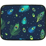 Texture Pattern Green Feather Yellow Peacock Two Sides Fleece Blanket (Mini)