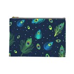 Texture Pattern Green Feather Yellow Peacock Cosmetic Bag (Large)