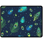 Texture Pattern Green Feather Yellow Peacock Fleece Blanket (Large)