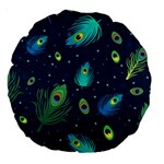 Texture Pattern Green Feather Yellow Peacock Large 18  Premium Round Cushions