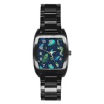 Texture Pattern Green Feather Yellow Peacock Stainless Steel Barrel Watch