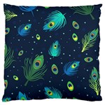 Texture Pattern Green Feather Yellow Peacock Standard Premium Plush Fleece Cushion Case (Two Sides)