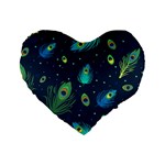 Texture Pattern Green Feather Yellow Peacock Standard 16  Premium Flano Heart Shape Cushions