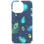 Texture Pattern Green Feather Yellow Peacock iPhone 15 Pro Max Black UV Print PC Hardshell Case