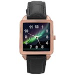 Aurora Borealis Beautiful Northern Lights Nature Rose Gold Leather Watch 