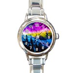 Night Skiing Colored Dead Grateful Lights Mountain Round Italian Charm Watch