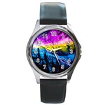 Night Skiing Colored Dead Grateful Lights Mountain Round Metal Watch