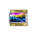 Night Skiing Colored Dead Grateful Lights Mountain Gold Trim Italian Charm (9mm)