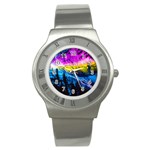 Night Skiing Colored Dead Grateful Lights Mountain Stainless Steel Watch