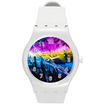 Night Skiing Colored Dead Grateful Lights Mountain Round Plastic Sport Watch (M)