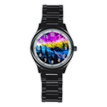 Night Skiing Colored Dead Grateful Lights Mountain Stainless Steel Round Watch