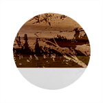 Night Skiing Colored Dead Grateful Lights Mountain Marble Wood Coaster (Round)