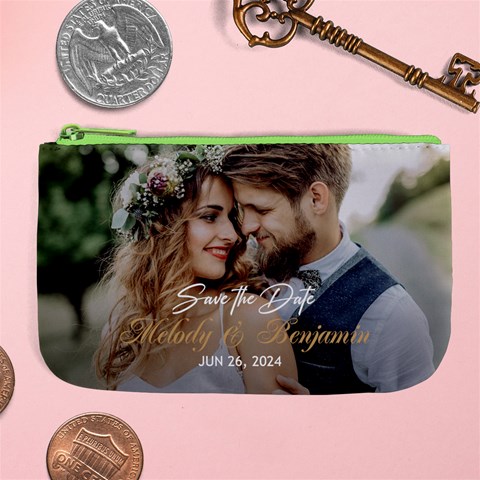 Personalized Save the Date Wedding Couple Photo Name Large Coin Purse Large Coin Purse from ArtsNow.com Front