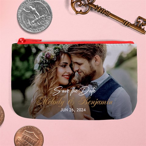 Personalized Save the Date Wedding Couple Photo Name Large Coin Purse Large Coin Purse from ArtsNow.com Front