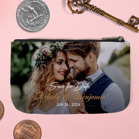 Personalized Save the Date Wedding Couple Photo Name Large Coin Purse Large Coin Purse from ArtsNow.com Back