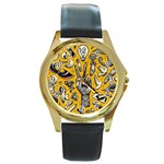 Yellow Template Design Round Gold Metal Watch