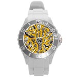 Yellow Template Design Round Plastic Sport Watch (L)